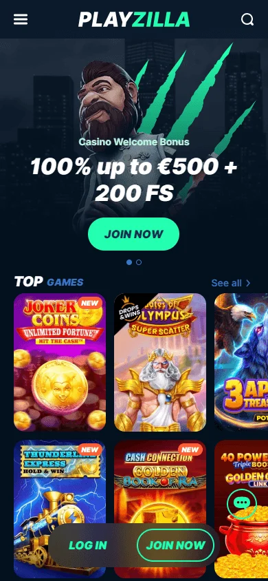 Playzilla Casino mobile home page